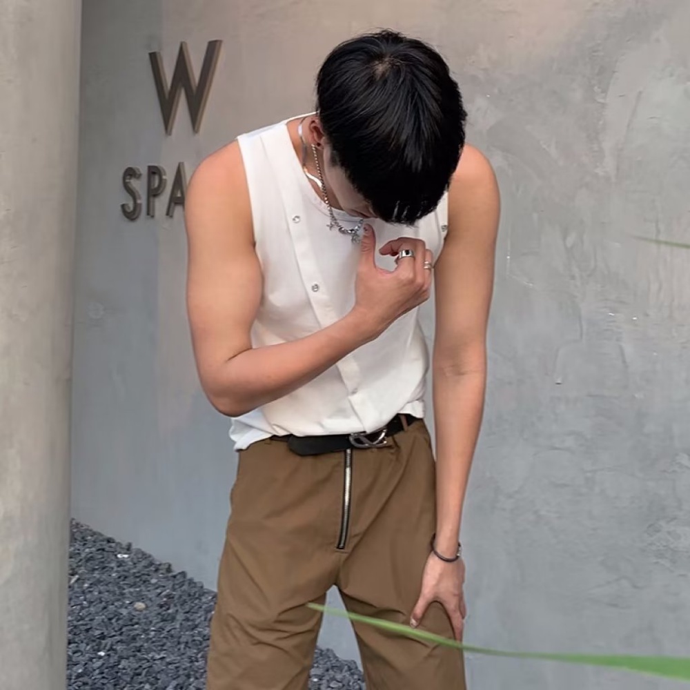 Áo Thun Sát Nách Dáng Ôm Cài Nút Xây Dựng Thời Trang Mùa Hè Cao Cấp Cho Nam