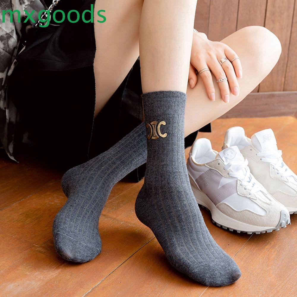 Mxgoods Vớ Cổ Cao Kẻ Sọc Màu Trơn Thấm Hút Mồ Hôi Phong Cách Đại Học Cho Nữ