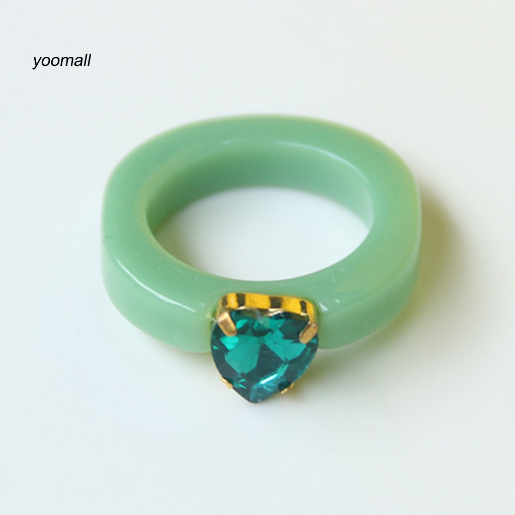 Yo / Nhẫn Resin Hình Trái Tim Đính Đá Màu Kẹo Ngọt Dễ Phối Đồ Cho Nữ