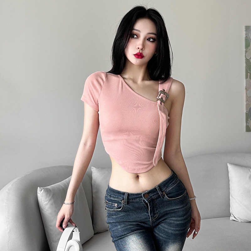 Weird Puss Áo Croptop Trễ Vai Tay Ngắn Màu Trơn Thời Trang Mùa Hè Quyến Rũ Cho Nữ