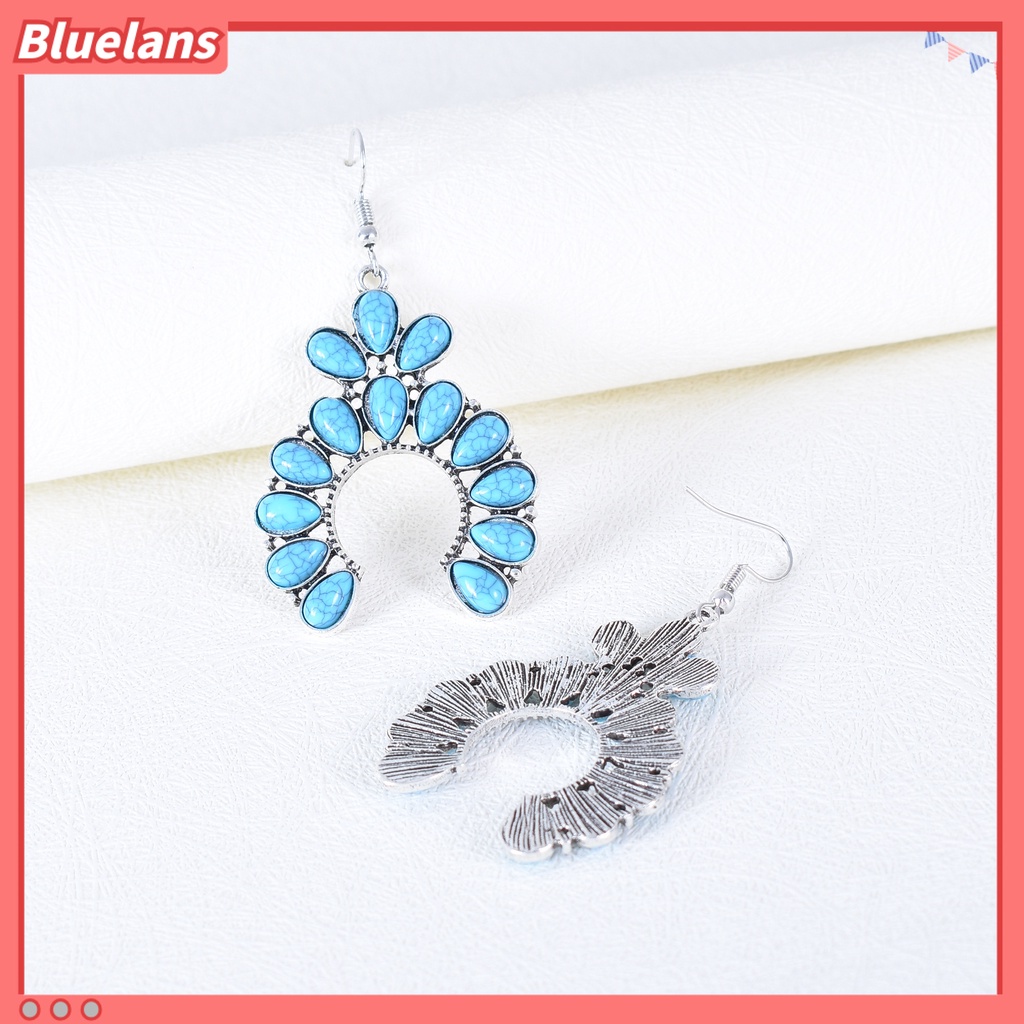 [BLS] Khuyên Tai Hình Học Đơn Giản Đính Ngọc Lam Phong Cách Âu Mỹ Cá Tính Retro