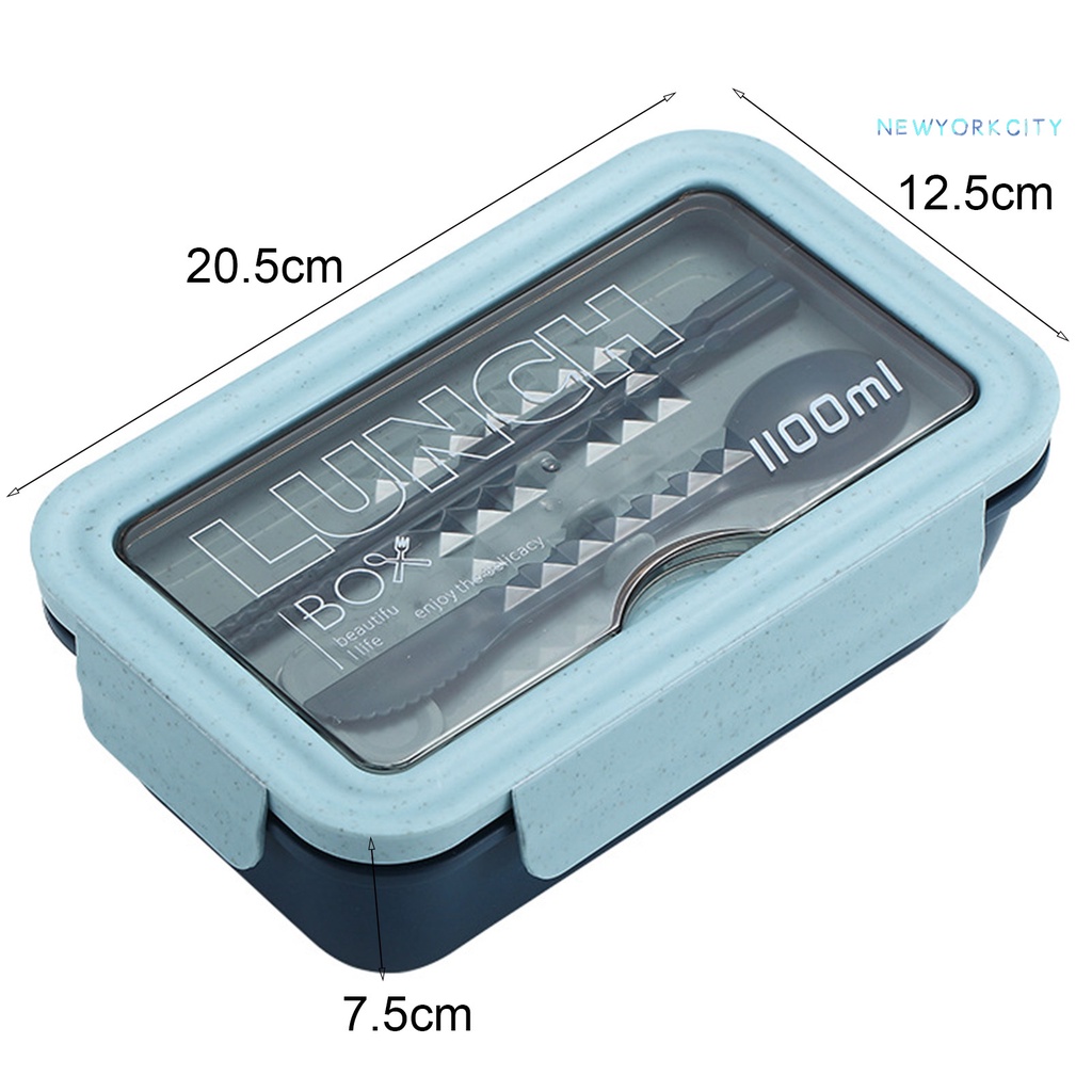 Hộp cơm Hai Ngăn Nắp Lật Bằng Nhựa Trong Suốt Kèm Muỗng Đũa Chống Rò Rỉ An Toàn Cho Trường Học