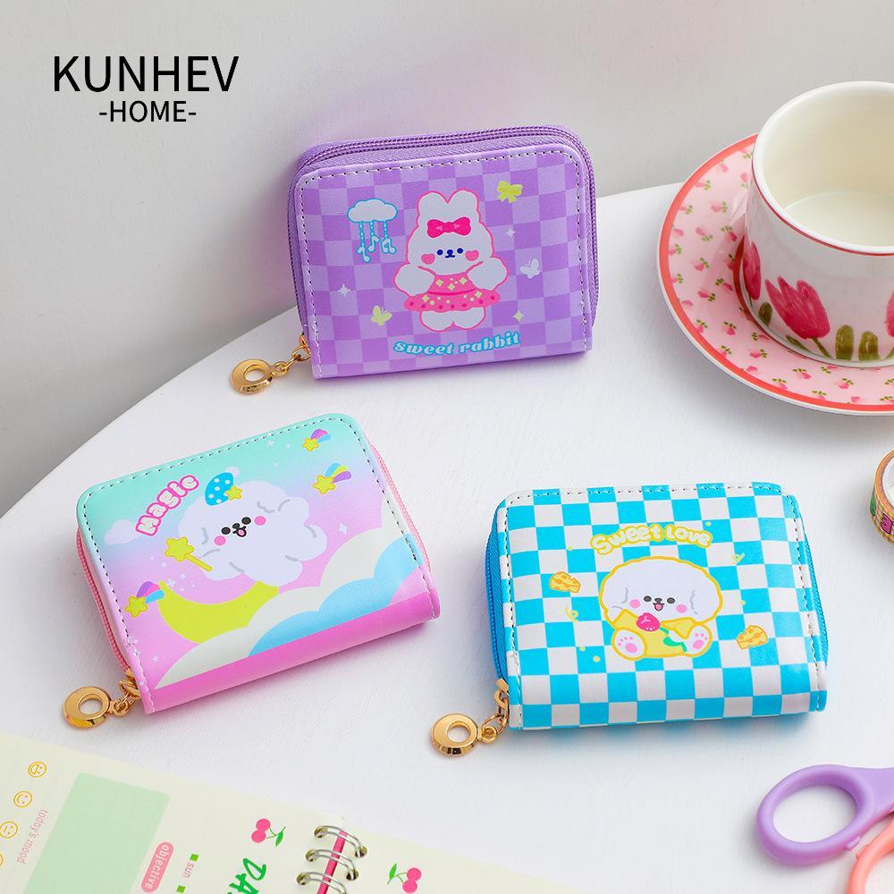 KUNHEV Ví Đựng Thẻ Bằng Vải Cotton Họa Tiết Gấu Hoạt Hình Dễ Thương
