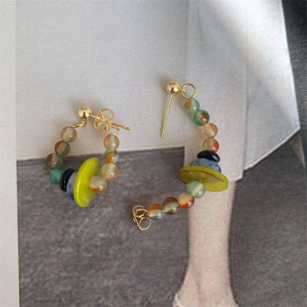 Khuyên Tai Tròn Xỏ Hạt Nhiều Màu Phong Cách Bohemia Hàn Quốc