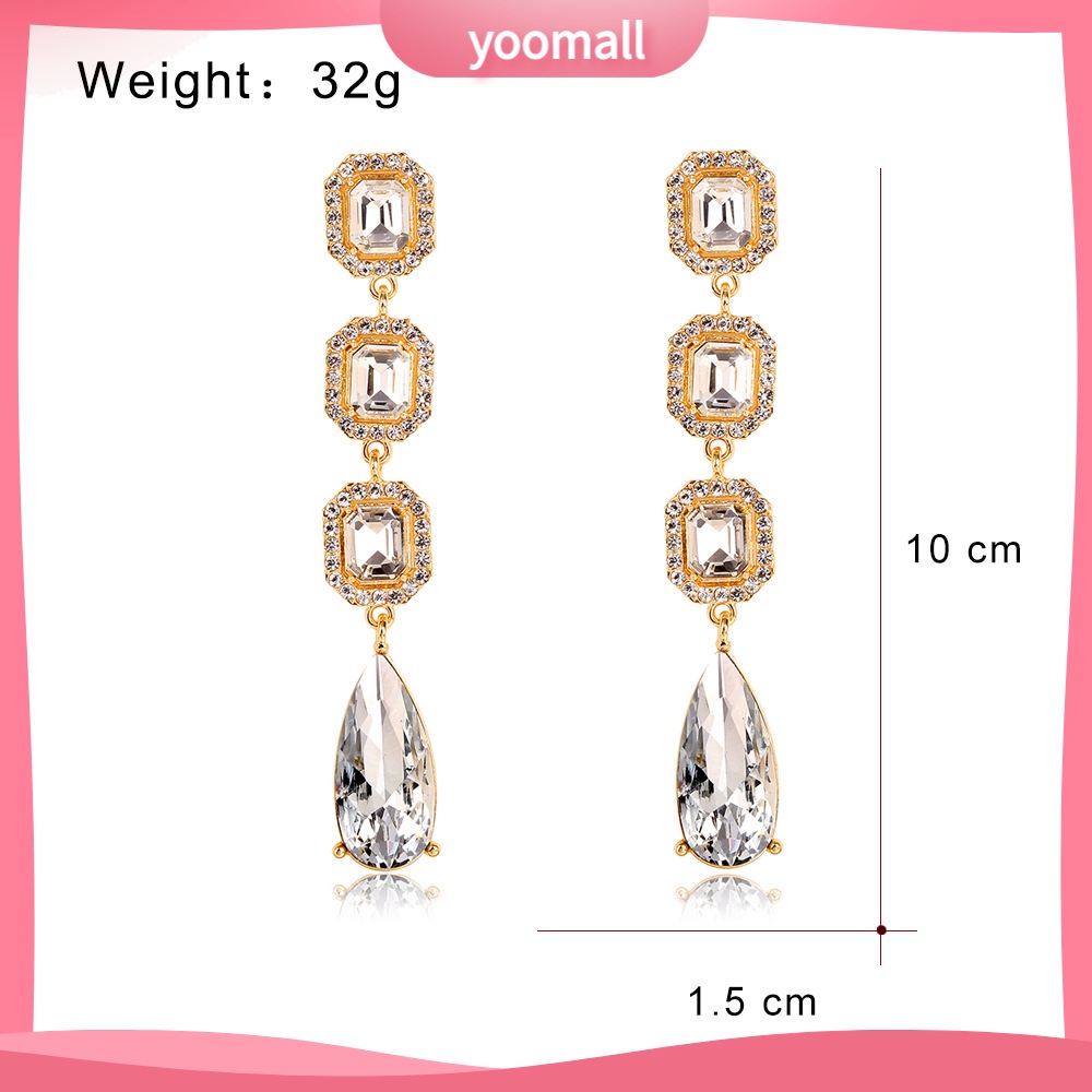 Bông Tai Dáng Dài Đính Kim Cương Hình Giọt Nước Lấp Lánh Thời Trang Âu Mỹ Cao Cấp Dành Cho Cô Dâu