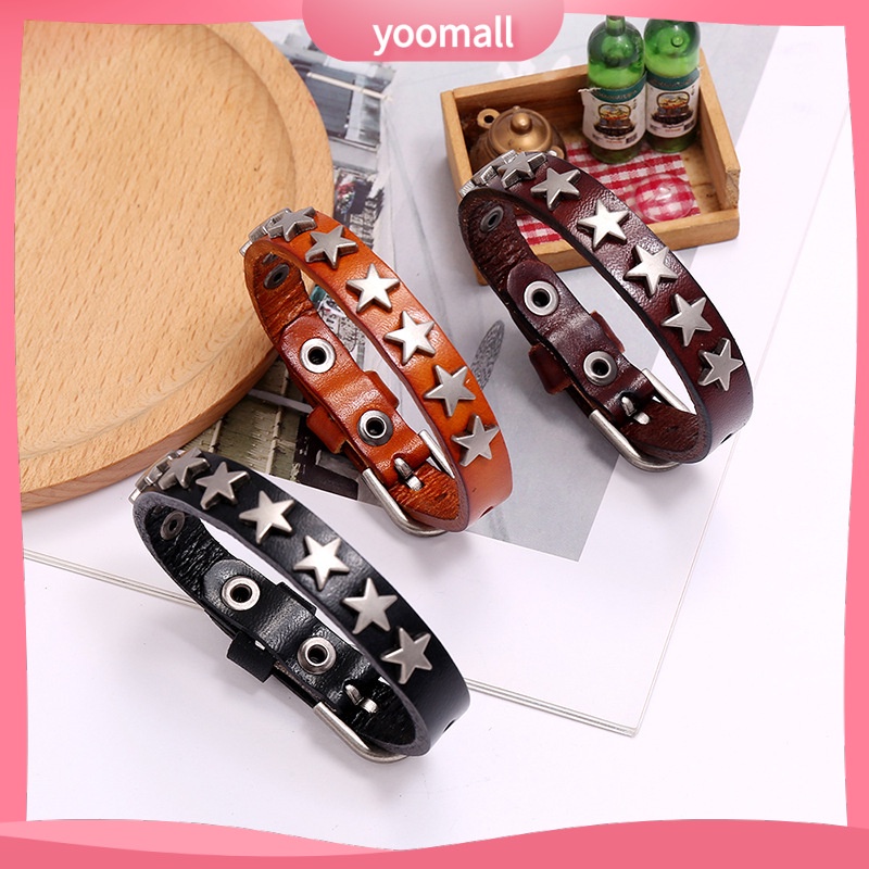 Vòng Tay Da Bò Mặt Ngôi Sao Năm Cánh Phong Cách hip hop