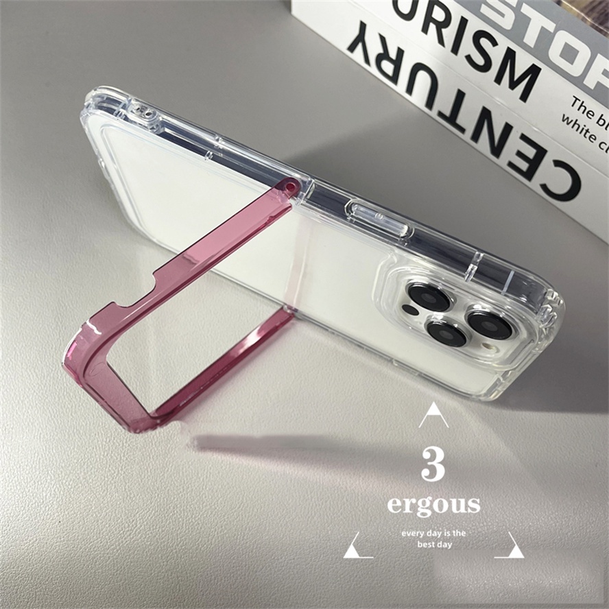 Ốp Điện Thoại Mềm Trong Suốt Màu Trơn Có Giá Đỡ Ẩn Cho iPhone 11 12 13 14 Pro Max