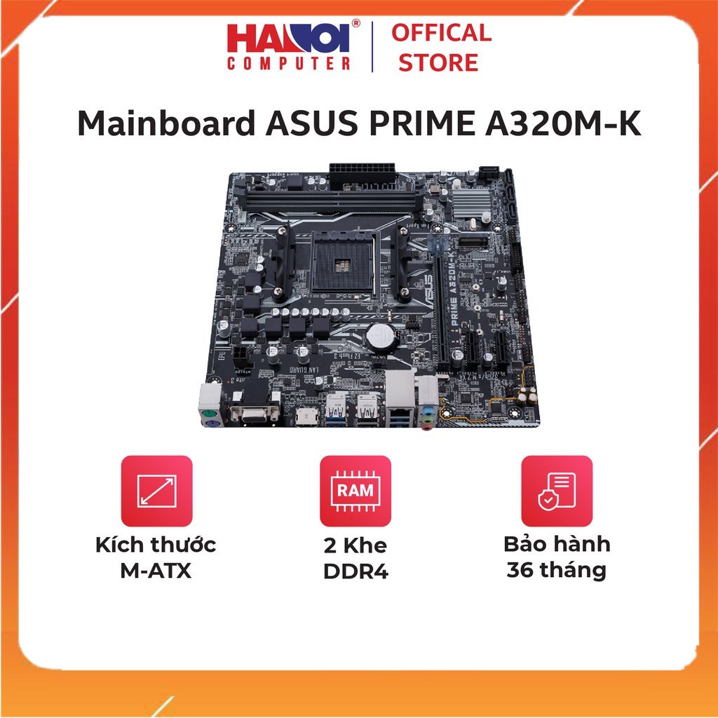 Mainboard ASUS PRIME A320M-K (AMD A320, Socket AM4, 2 khe RAM DRR4)