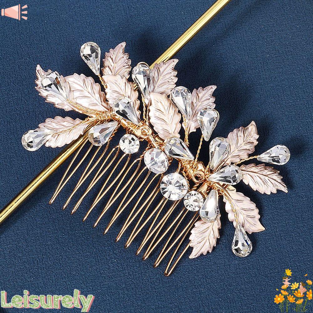 LEILY Lược Cài Tóc Hình Hoa Lá Đính Đá Lấp Lánh Cho Cô Dâu Ngày Cưới|Phụ Kiện Trang Trí Tóc Xinh Xắn Chất Lượng