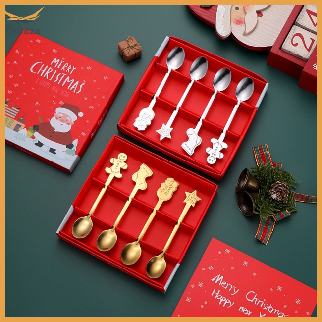 Bộ 4 Muỗng Cà Phê Bằng Thép Không Gỉ Phong Cách Giáng Sinh