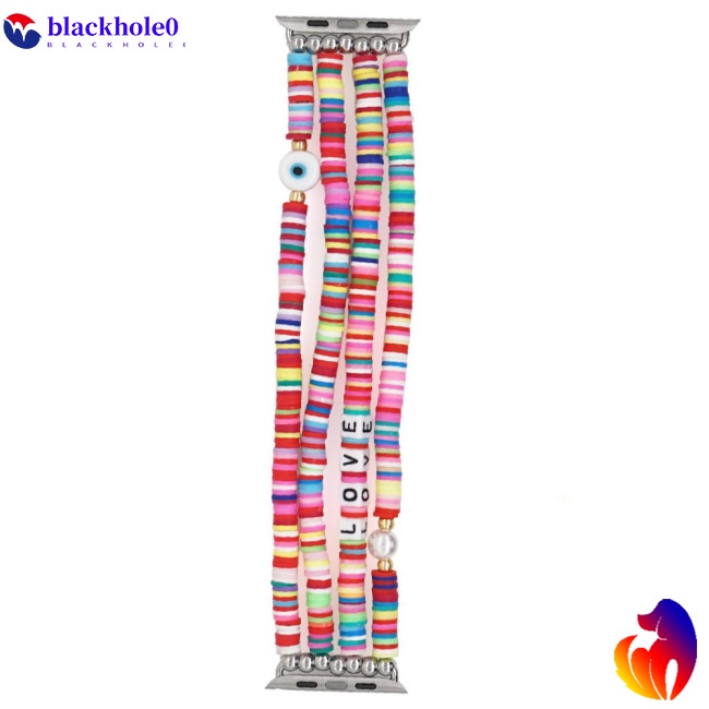 Dây Đeo Đồng Hồ Dạng Chuỗi Hạt Mềm Co Giãn Phong Cách Boho Cho Iwatch