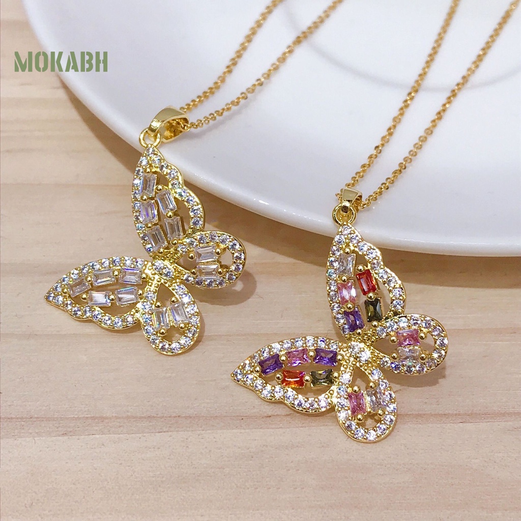 Vòng cổ Mặt Hình Bướm Đính Đá Zircon Giả Lấp Lánh Sang Trọng Thời Trang Cho Nữ