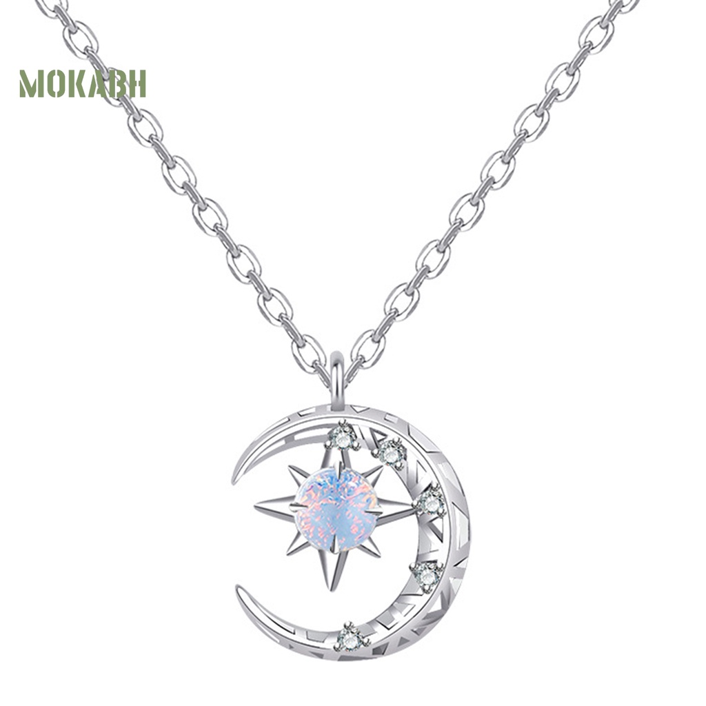[Mok Abh] Vòng cổ Mặt Hình Tròn Đính Đá Ánh Sáng Mặt Trăng Và Ngôi Sao Tinh Tế Thời Trang Trang Trí Quần Áo
