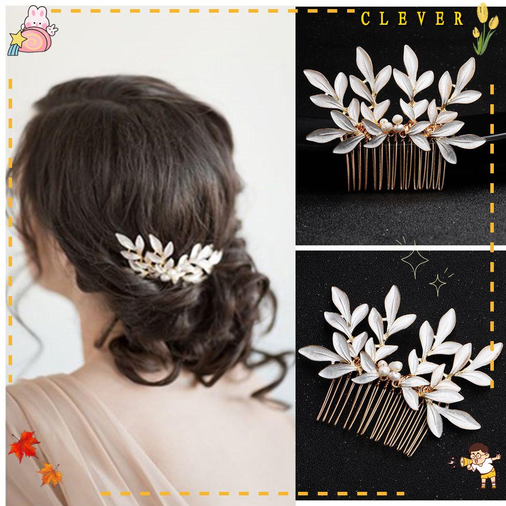 CLEVER Lược Cài Tóc Hình Hoa Màu Vàng / Bạc Dành Cho Cô Dâu