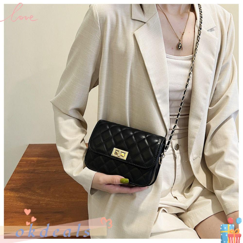 Túi Đeo Chéo Hình Vuông Nhỏ Màu Trơn Họa Tiết Kẻ Ô Thời Trang Cho Nữ