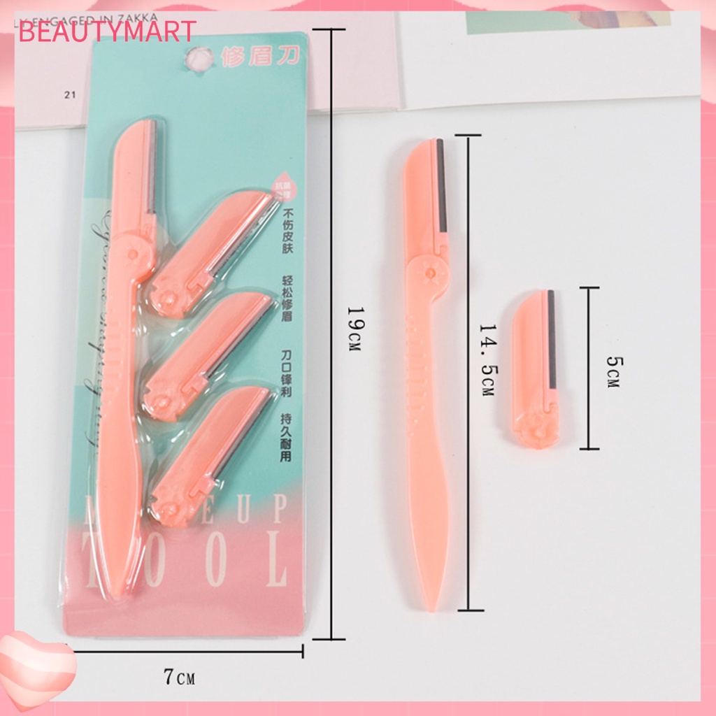 Dao Cạo Lông Mày 4 Đầu Thay Thế Bằng Thép Không Gỉ Có Thể Gập Lại An Toàn Dễ Mang Theo