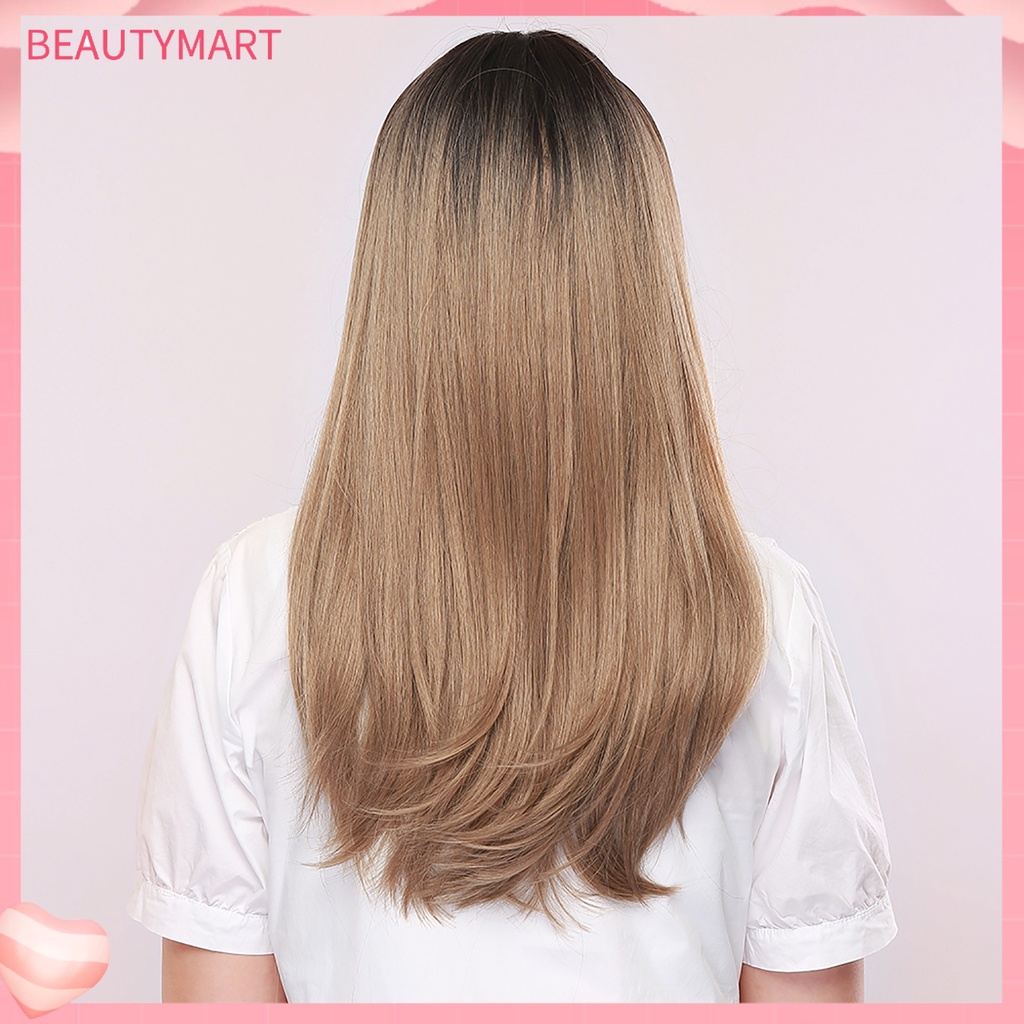 Bộ Tóc Giả Dài Mái Bằng Sợi Tổng Hợp Màu Vàng Nâu Thời Trang Dành Cho Nữ