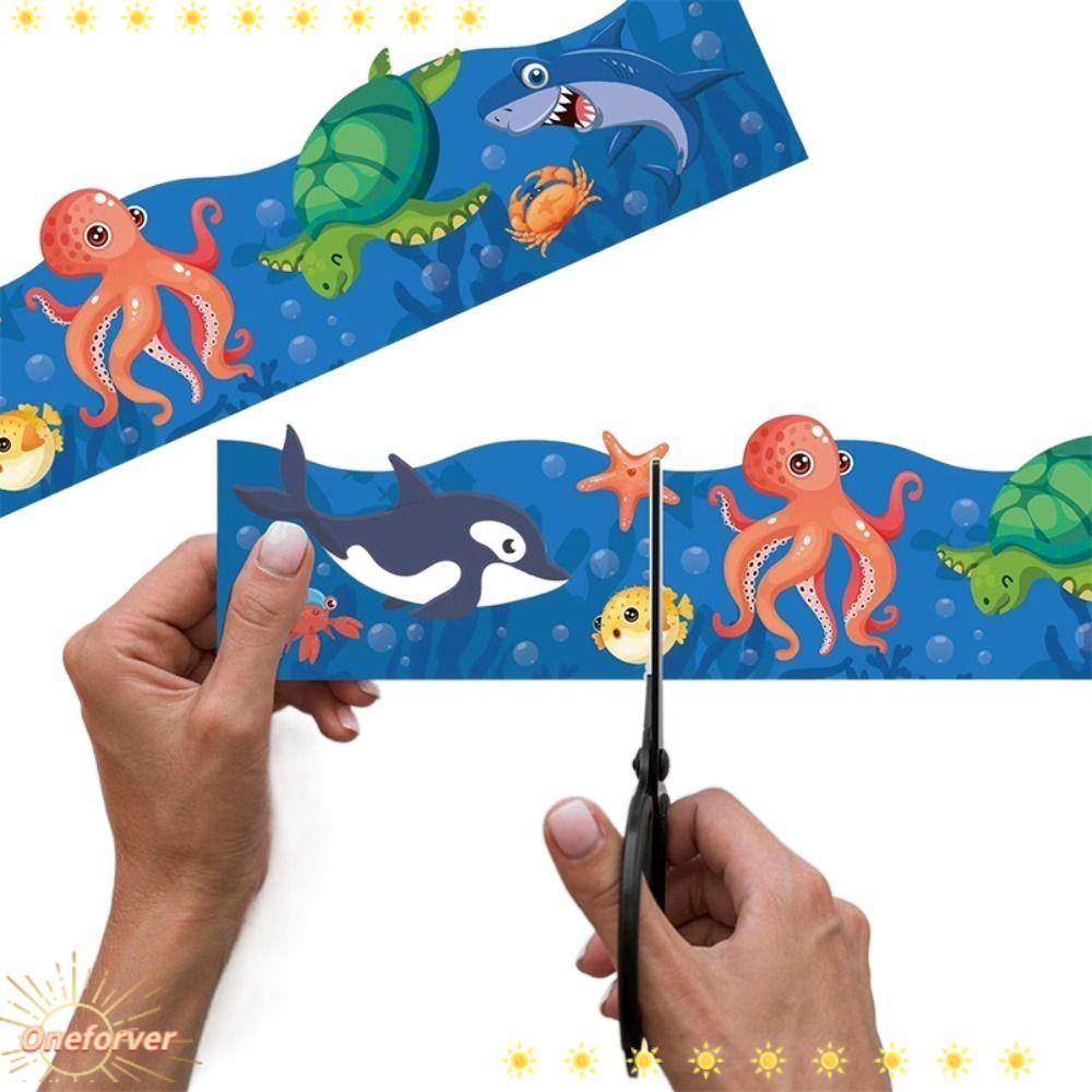 Sticker Dán Viền Khung Hình Động Vật Biển Màu Xanh Dương DIY