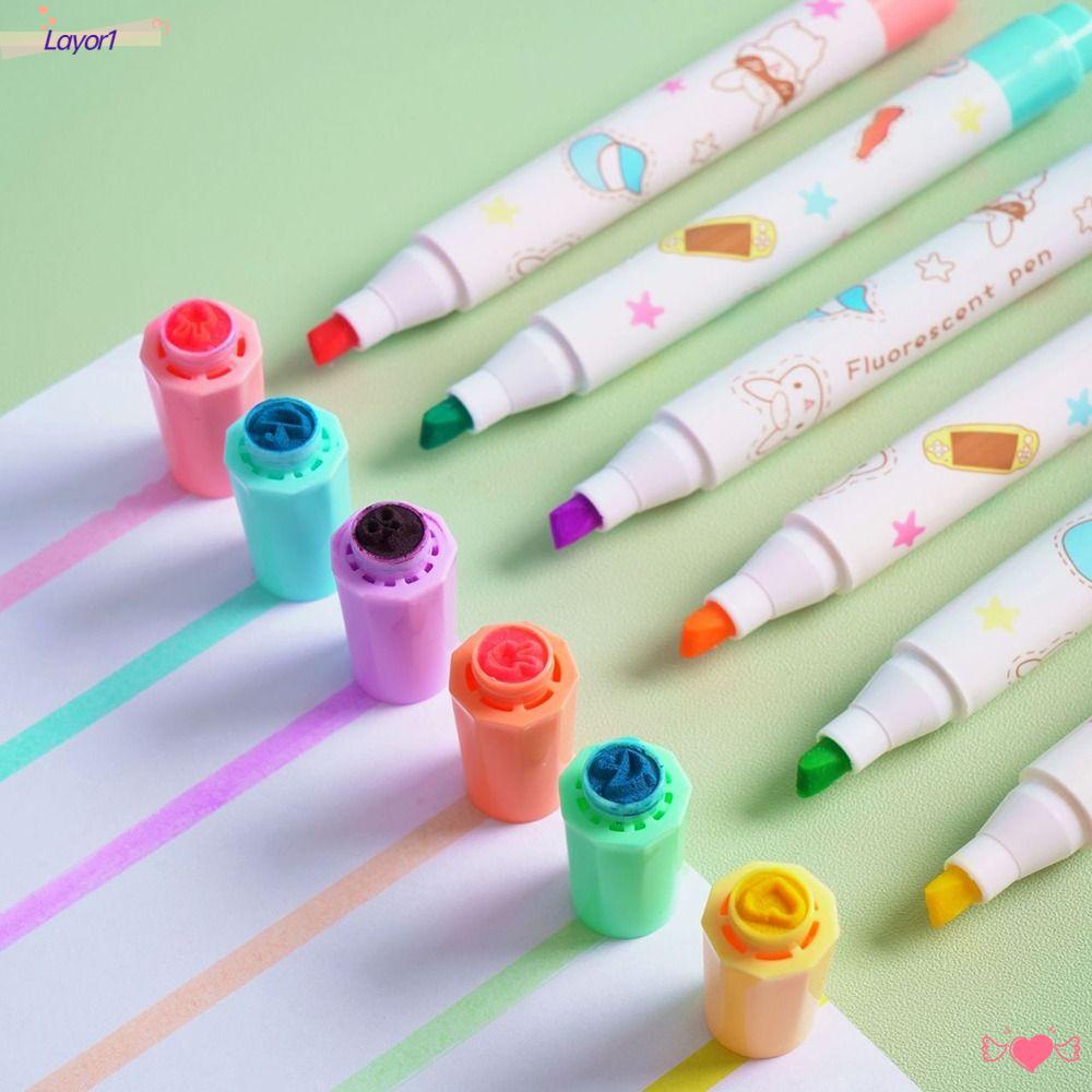 LAYOR1 Set 6 Bút Bắt Sáng Dạng Cong Hai Đầu Tích Hợp Bắt Sáng Màu Sắc Graffiti Dành Cho Văn Phòng