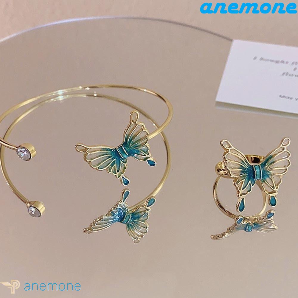 Khuyên Tai Tua Rua Dáng Dài Đính Đá Xanh Lá Hình Bướm Phong Cách Trung Hoa Dễ Thương