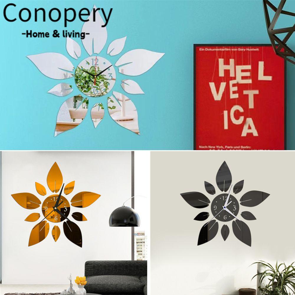 CONOPERY Đồng Hồ Dán Tường Dạng Gương Họa Tiết Hoa 3D Sáng Tạo