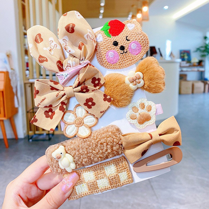 Bộ Kẹp Tóc Vải Bông Công Chúa Hoạt Hình Dễ Thương Thời Trang Thu Đông Cho Bé Gái