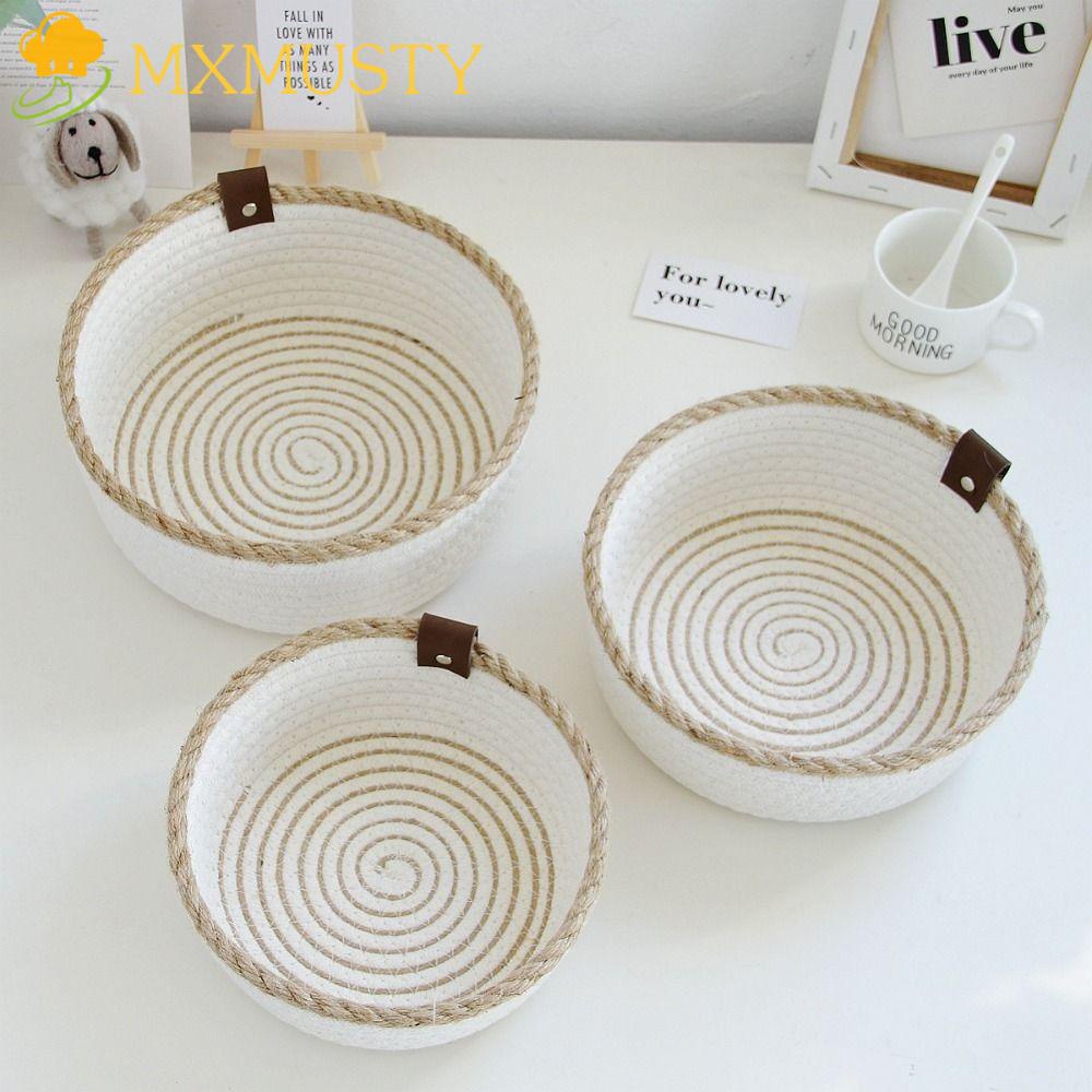 Giỏ Đựng Đồ Giặt / Đồ Dùng Bằng Cotton Đan Tay Hình Tròn Nhiều Kích Cỡ Tiện Dụng