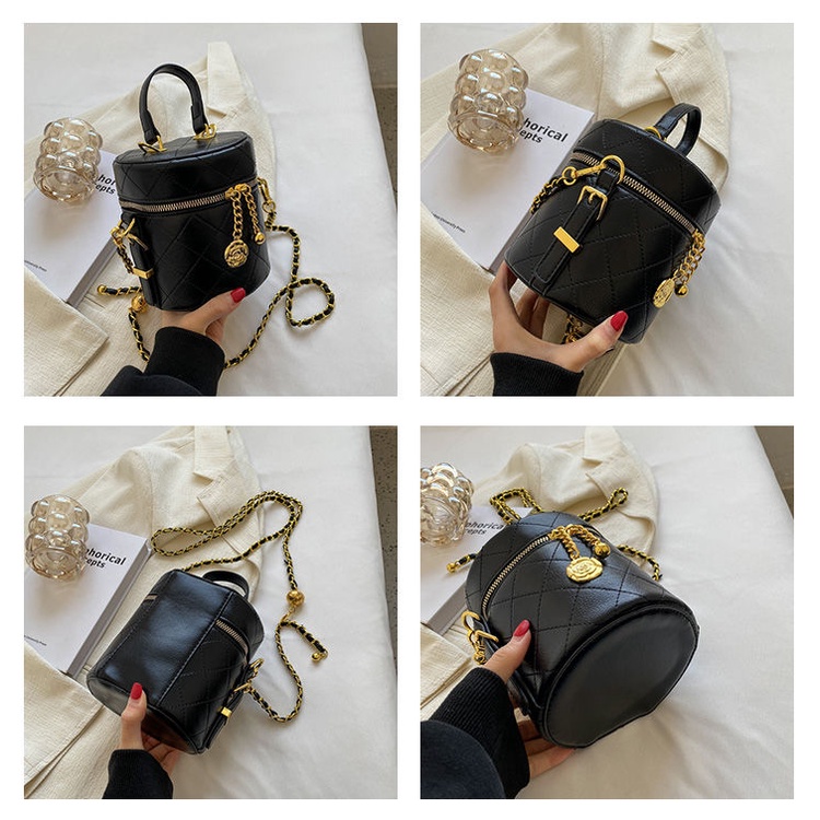 Túi Xách Đeo Vai Hình Trụ Phối Dây Xích Đính Đá Thời Trang Dành Cho Nữ