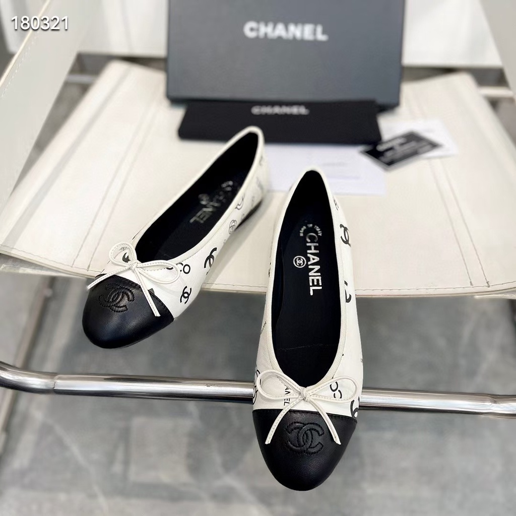 Chane1 Giày Búp Bê In logo Đính Nơ Phong Cách Cổ Điển Thanh Lịch Dành Cho Nữ