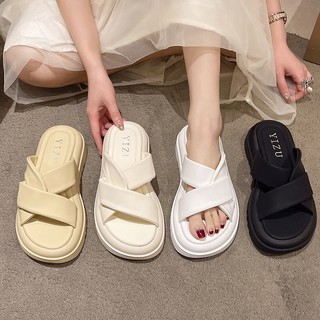 Dép sandal đế xuồng quai chéo màu trơn đơn giản thời trang hàn quốc dành cho bạn nữ mang trong nhà / đi biển