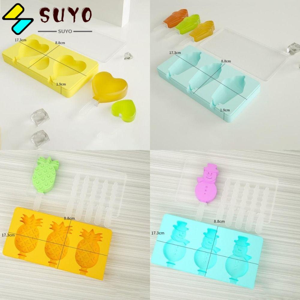 SUYO Set 4 Khuôn Làm Kem Que Bằng Silicon Dễ Thương