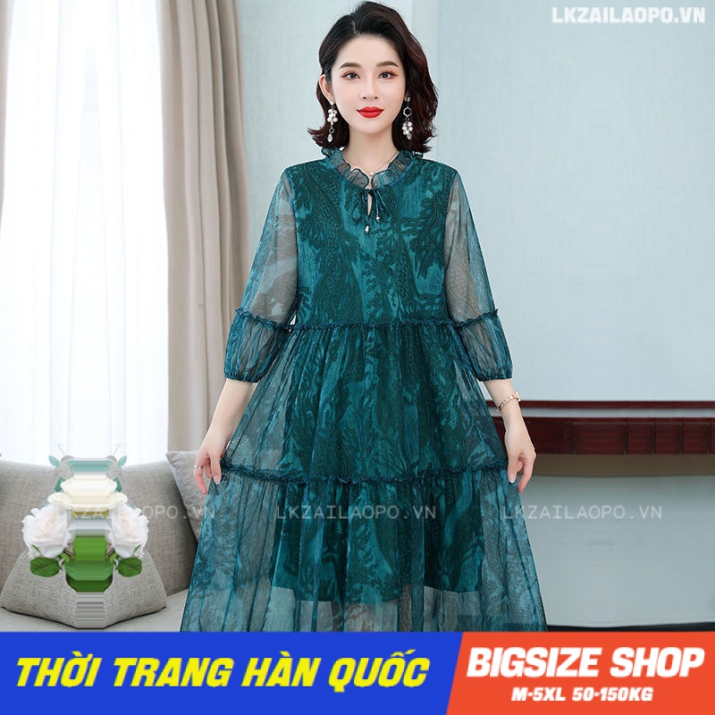 Đầm trung niên Bigsize Váy trung niên cho mẹ voan dáng suông tay ngắn cổ tròn in hình mùa hè Phong cách Hàn Quốc Thời Trang cá tính xinh đẹp cho người mập béo nữ