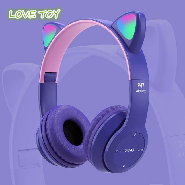 Tai Nghe Chụp Tai Nkodok P47m Kết Nối Bluetooth Hình Tai Mèo Dạ Quang Dễ Thương