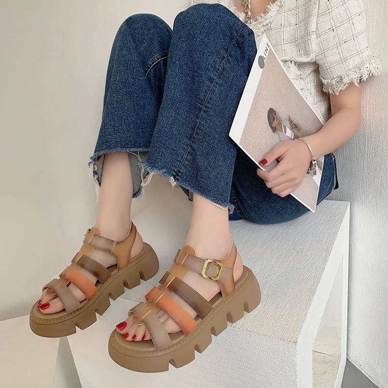 Giày Sandal Da Đế Dày Phong Cách Âu Mỹ Thời Trang Mùa Hè Cho Nữ
