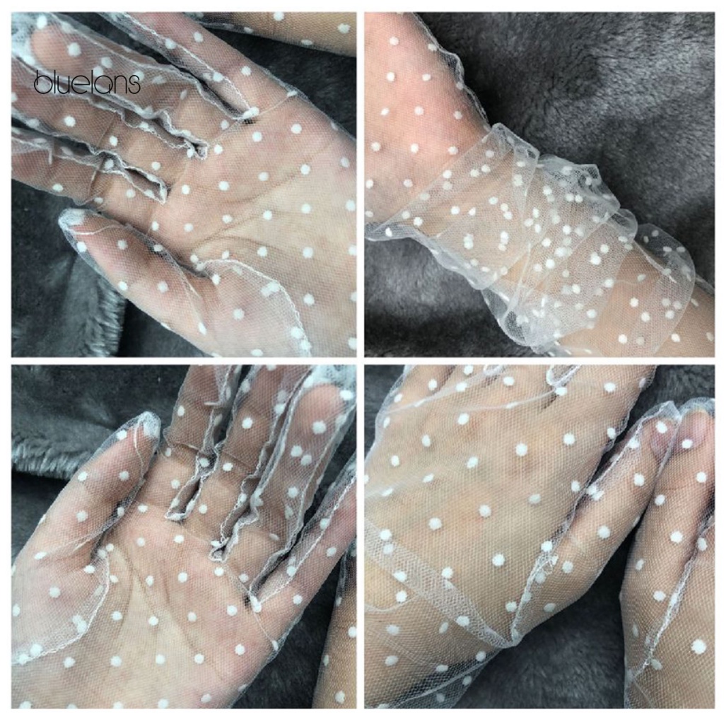 1 Đôi Găng Tay Lưới Xuyên Thấu Họa Tiết Chấm Bi Siêu Mềm Cho Cô Dâu