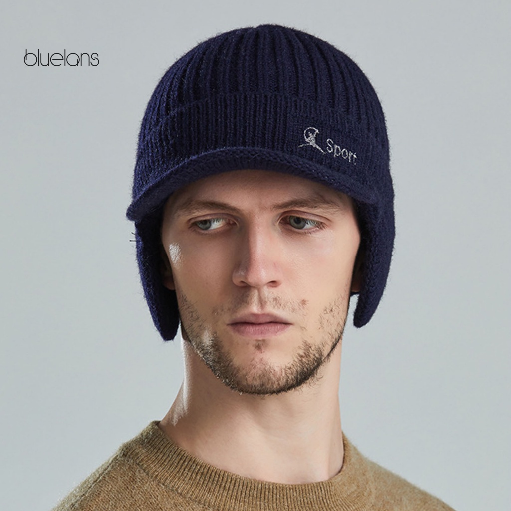 Mũ Lưỡi Trai Dệt Kim In Chữ Có Gân Vành Rộng Bảo Vệ Tai Thời Trang Mùa Đông Cho Nam