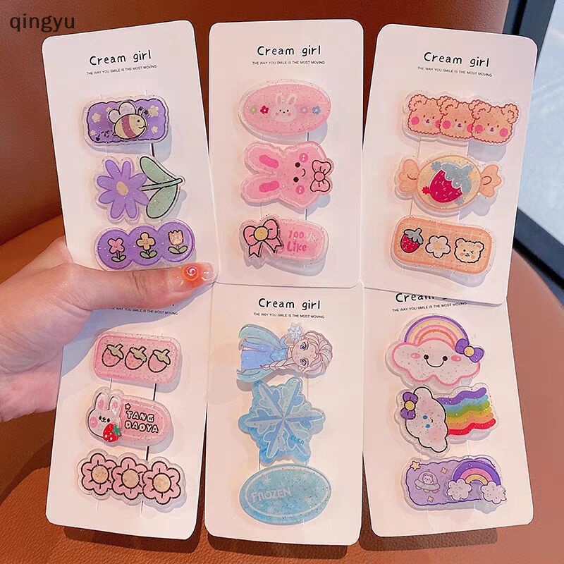 Bộ 3 Kẹp Tóc Họa Tiết Hoạt Hình Ngọt Ngào Cho Bé Gái