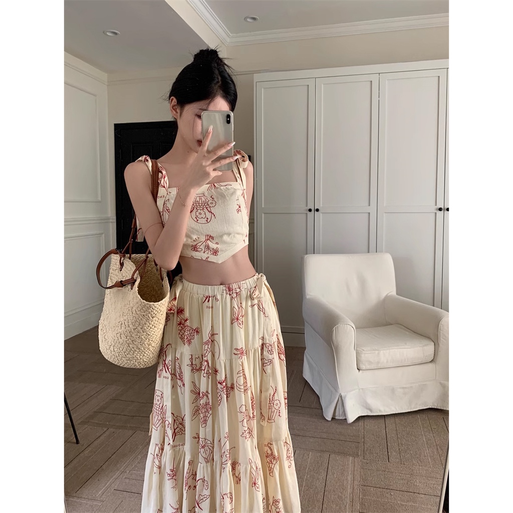 Set Áo Váy Hai Dây Eo Cao Phong Cách Hàn Quốc Thời Trang Mùa Hè 2023 Mfs
