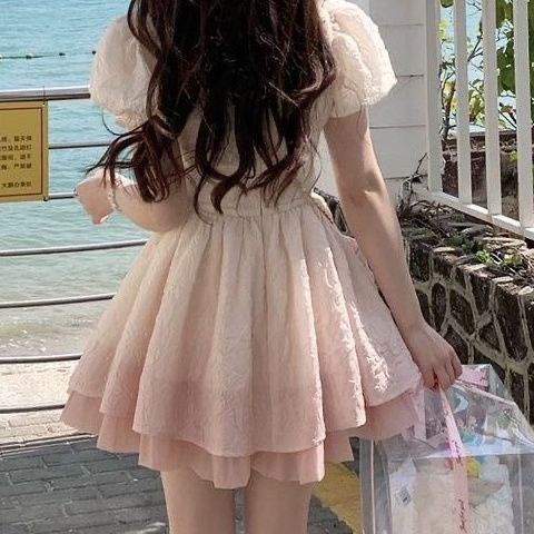 Đầm Công Chúa Dáng Ngắn Màu Gradient Hồng Phong Cách Hàn Quốc Thời Trang Xuân Hè Hàng Mới