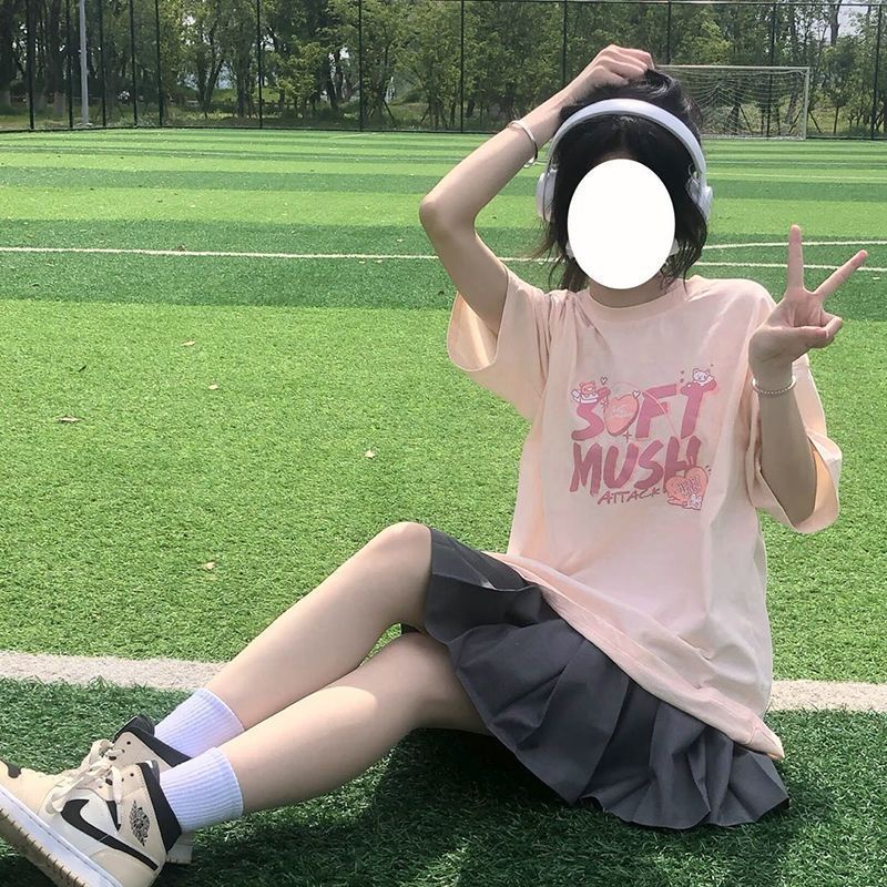 Áo Thun Tay Ngắn Cổ Tròn Dáng Rộng In Chữ Thời Trang Mùa Hè Cho Nữ