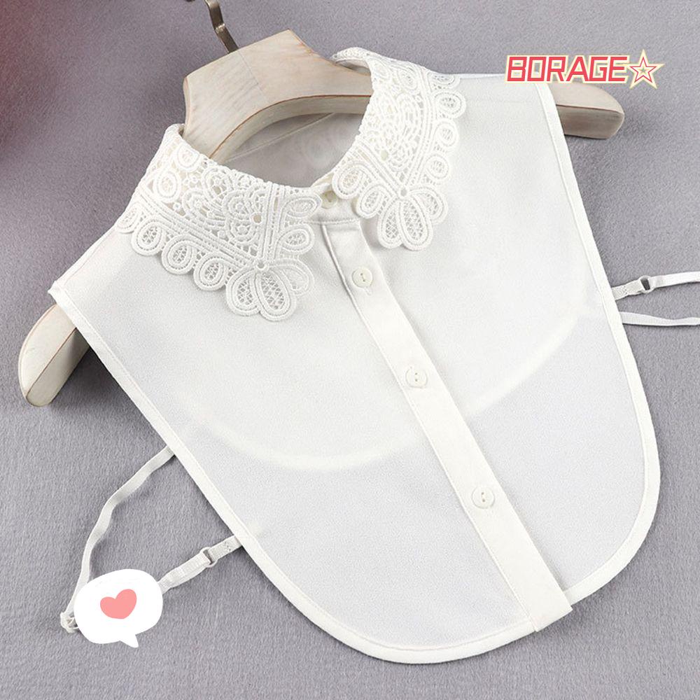 BORAG Cổ Áo Sơ Mi Giả Màu Trơn Phối Ren Phong Cách Vintage Cho Nữ