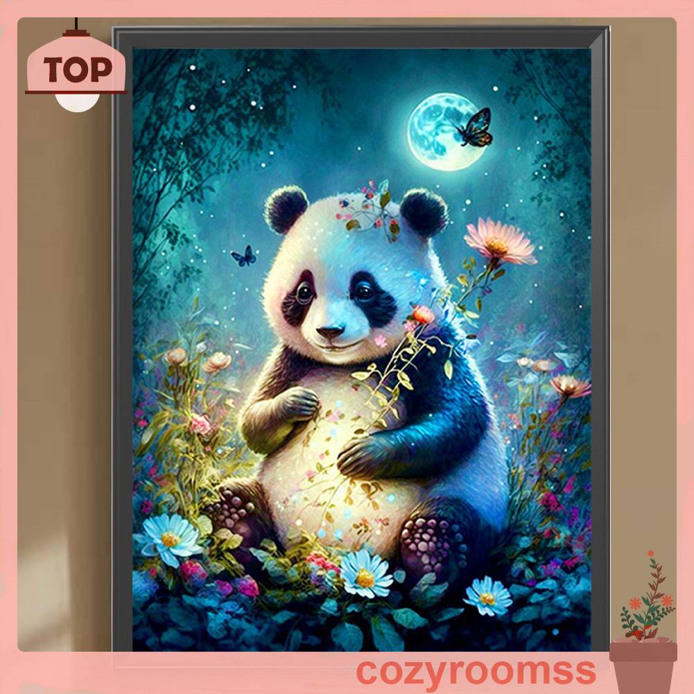 Tranh Đính Đá Kim Cương Toàn Bộ 5D DIY Hình Vẽ Gấu Trúc Ánh Trăng