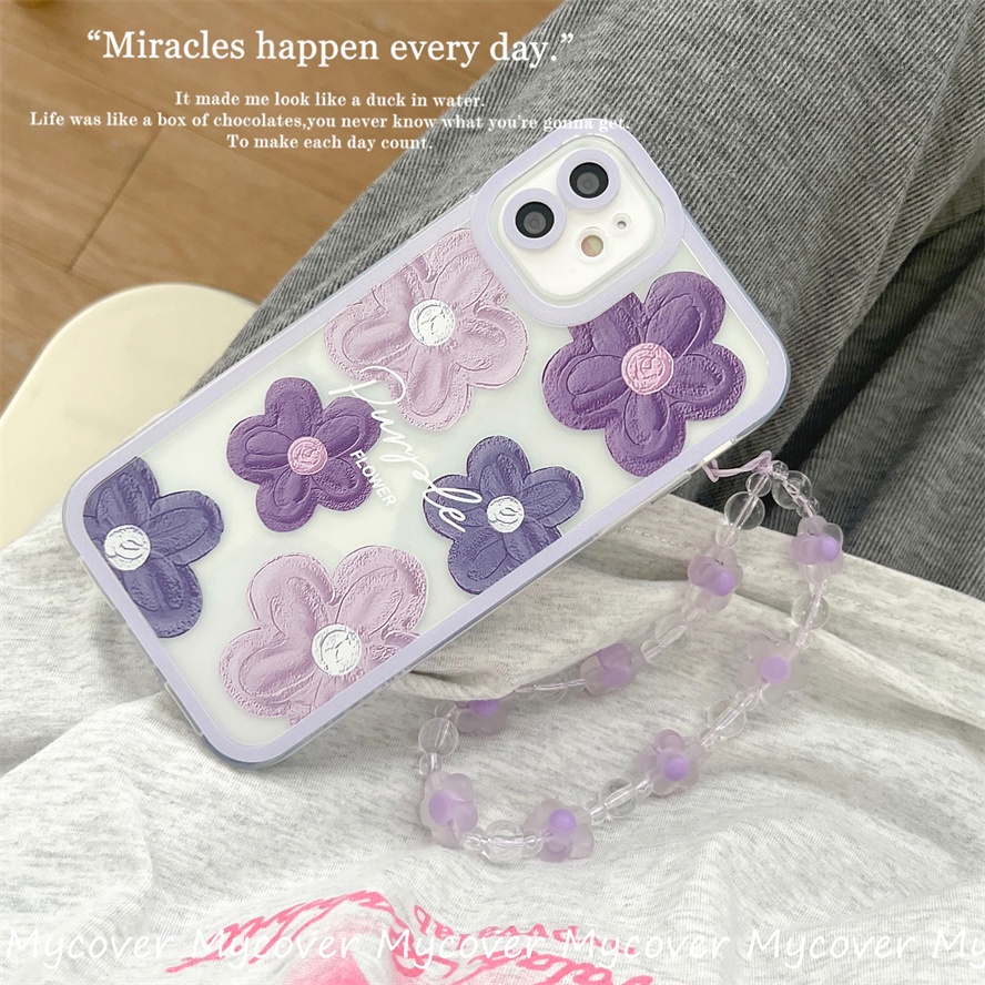 Ốp Điện Thoại Silicon Chống Sốc Họa Tiết Hoa Kèm Dây Đeo Dành Cho iPhone 11 12 13 14 Pro Max X Xr Xs 8 7 6 Plus SE 2020