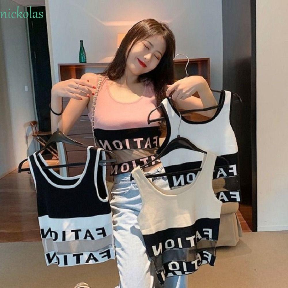 NICKOLAS Áo Hai Dây Dáng Rộng In Chữ Y2K Thời Trang Mùa Hè Cho Bạn Gái