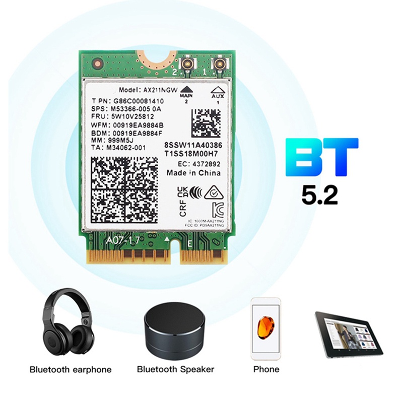 Thẻ Mạng Wifi Không Dây 6E AX211NGW 2.4G / 5G / 6Ghz Cho Bluetooth 5.2 AX211 M.2 KeyE CNVio Windows10