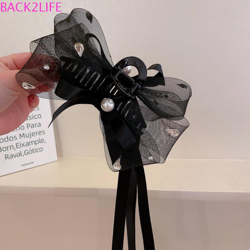 Set 2 Kẹp Tóc Nơ Vải Tuyn Phối Tua Rua Màu Đen Thời Trang Dự Tiệc Sinh Nhật