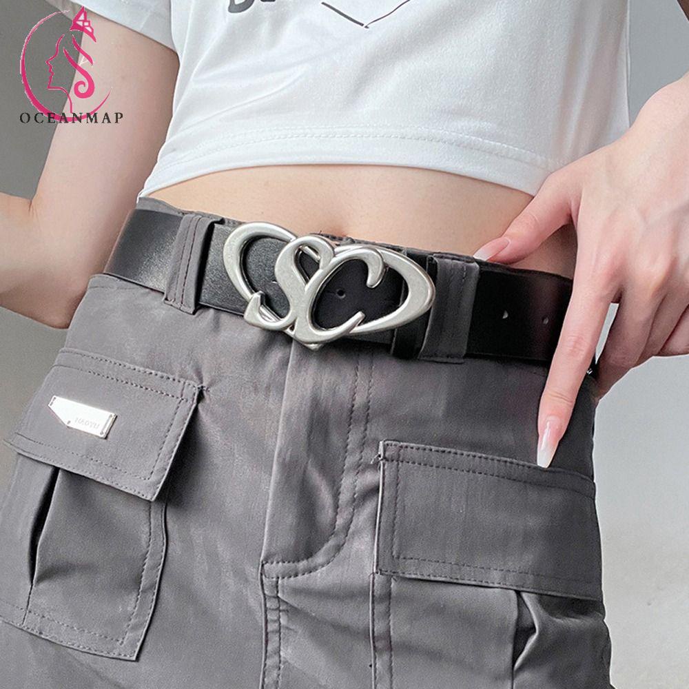 Thắt Lưng Da Bản Rộng Khóa Kim Loại Hình Trái Tim Thanh Lịch Cho Nam Và Nữ