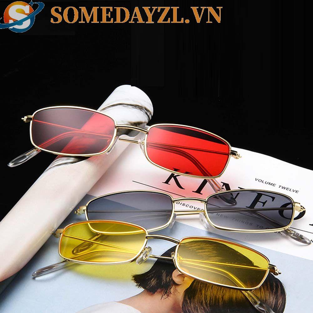 SOMEDAYZL Kính Mát Hình Chữ Nhật Gọng Kim Loại Nhỏ Chống Tia UV Màu Đen Phong Cách Hàn Quốc Cho Nam