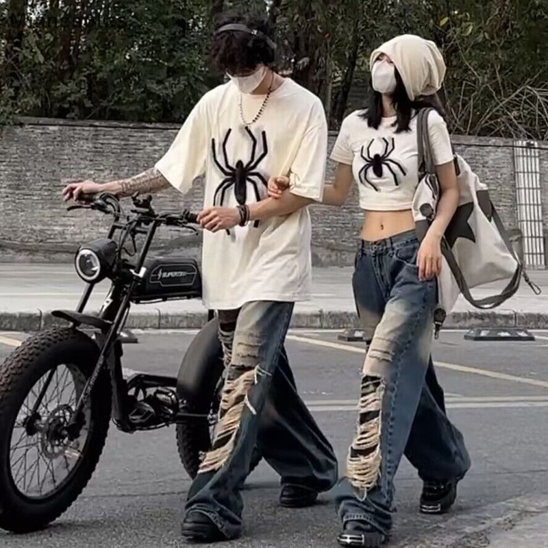 Áo Thun Nam Nữ In Hình Nhện Ropa Y2k Vintage Mùa Hè MNS