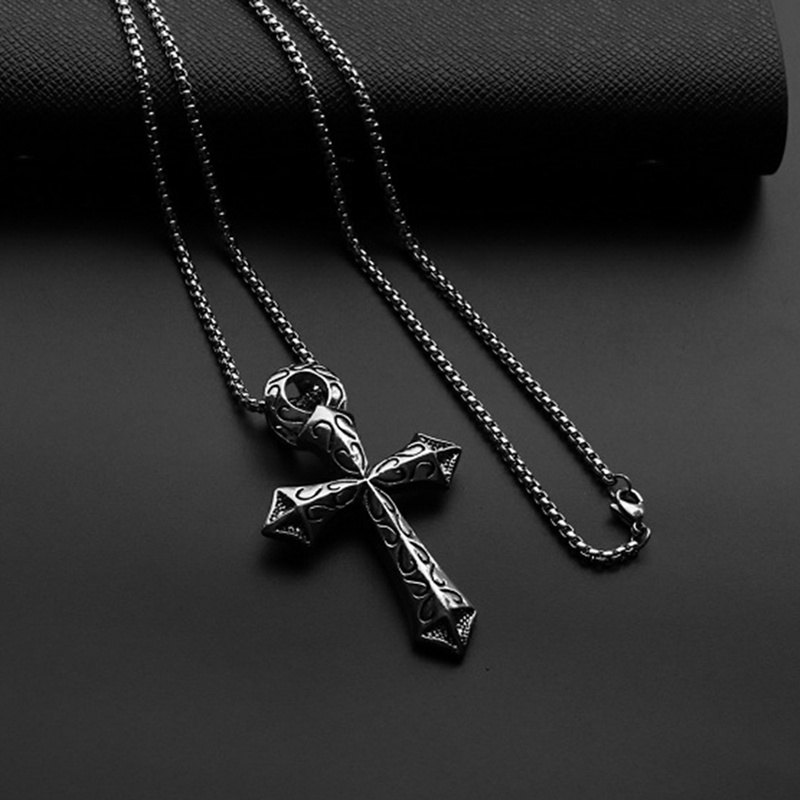 Ygt Vòng cổ Thép Không Gỉ Dài 50cm Phối Mặt Thánh Giá Phong Cách Punk Cá Tính Dành Cho Cả Nam Và Nữ